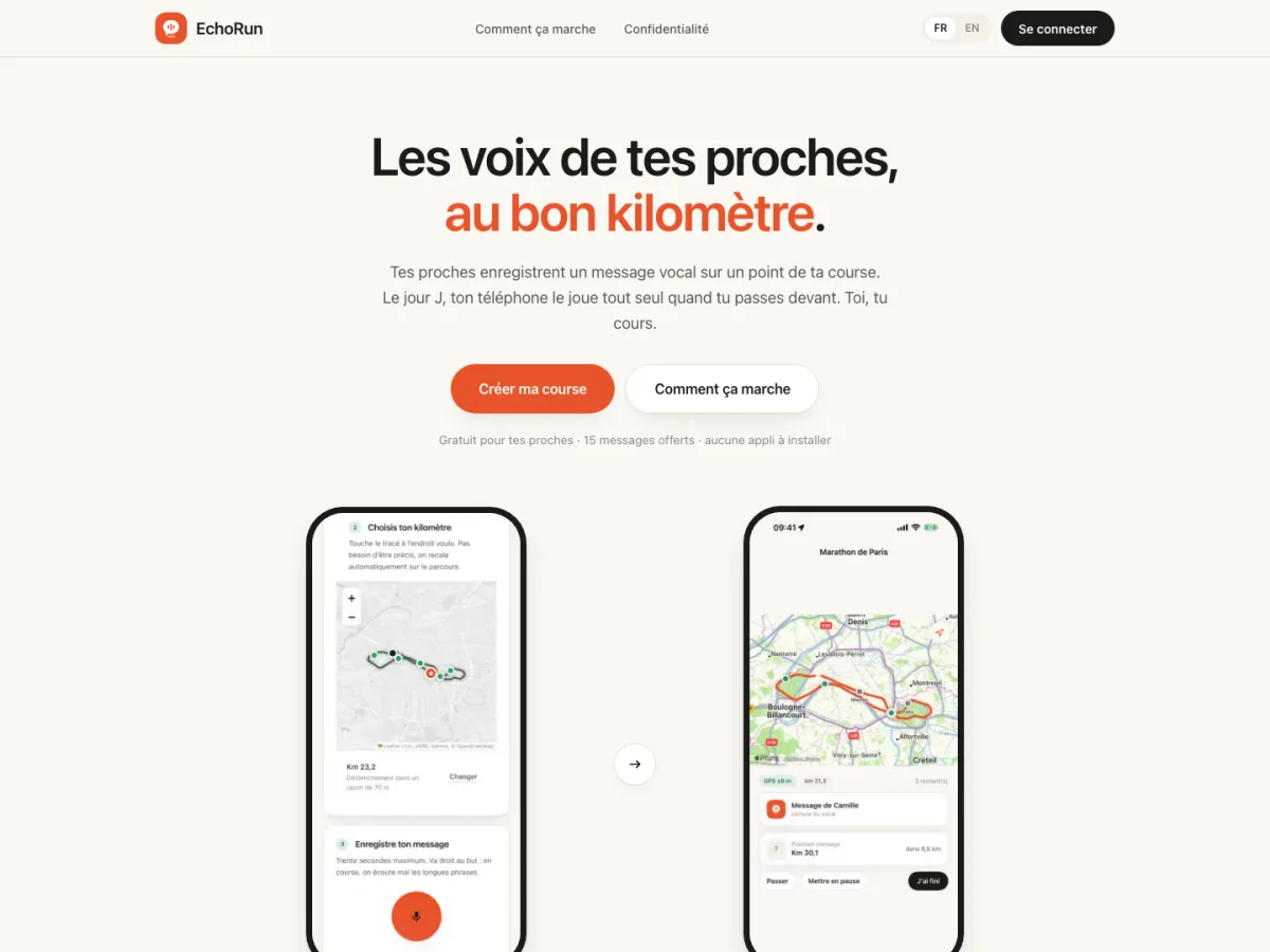 Aperçu d'EchoRun, application de course avec messages vocaux