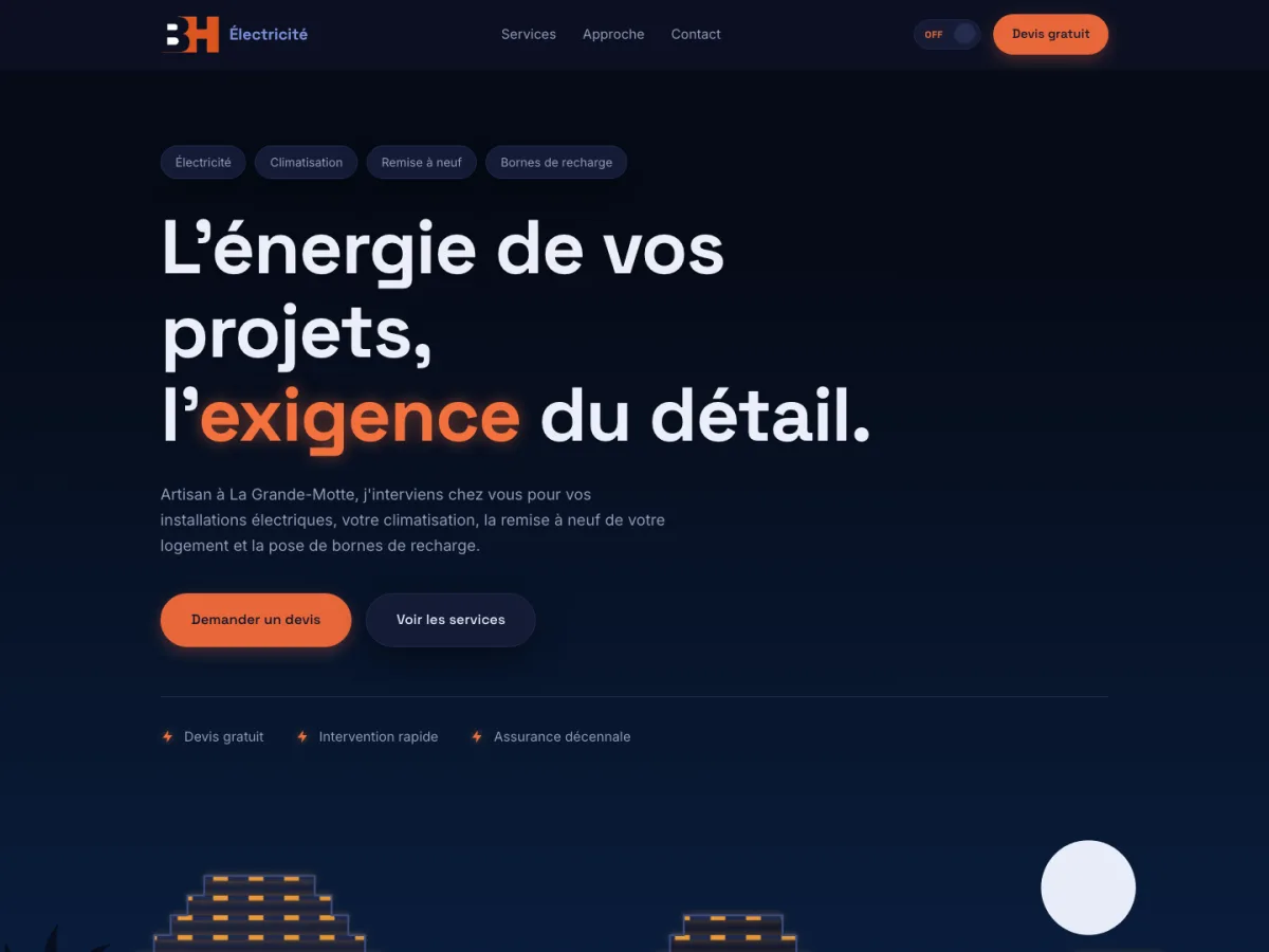 Aperçu du site BH Électricité, artisan électricien à La Grande-Motte