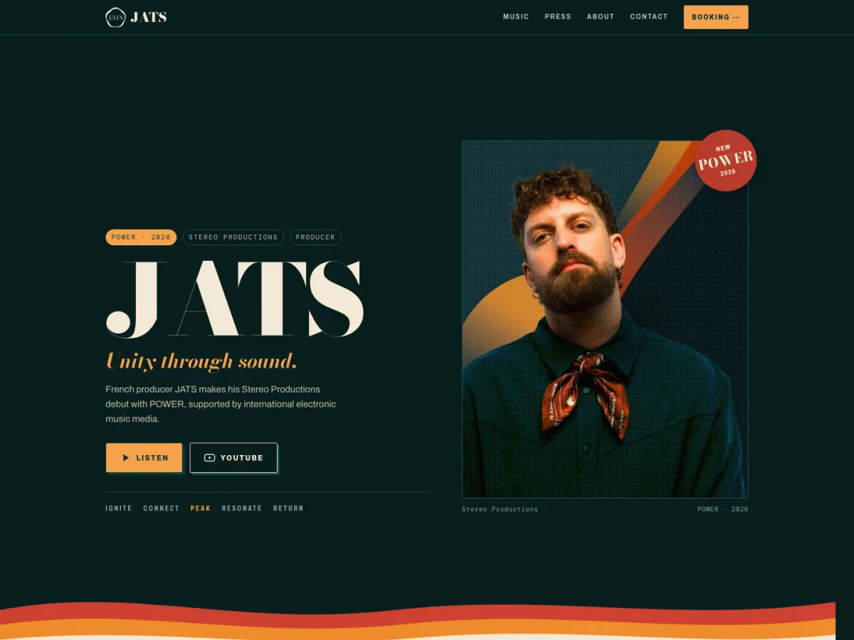 Aperçu du site de JATS, producteur de musique électronique