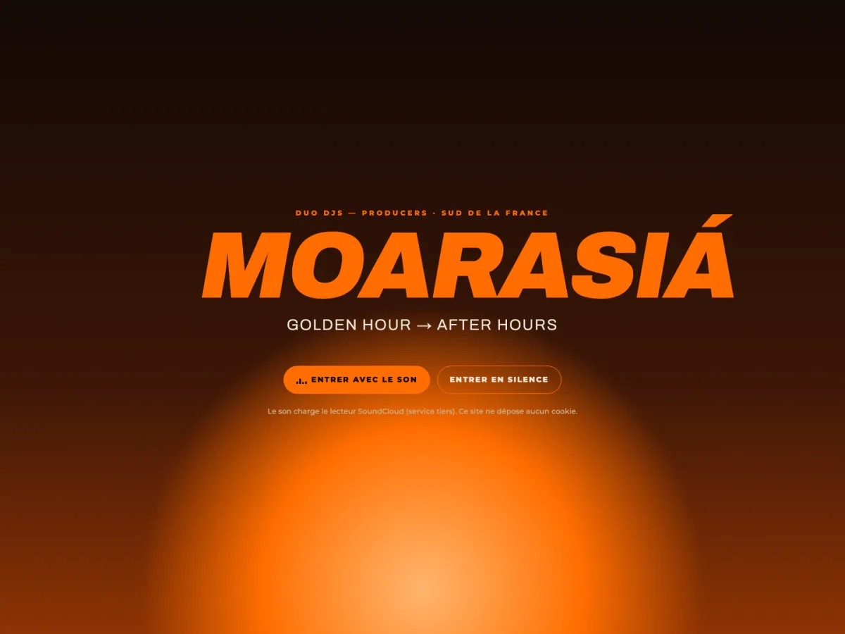 Aperçu du site de MOARASIÁ, duo de DJ et producteurs
