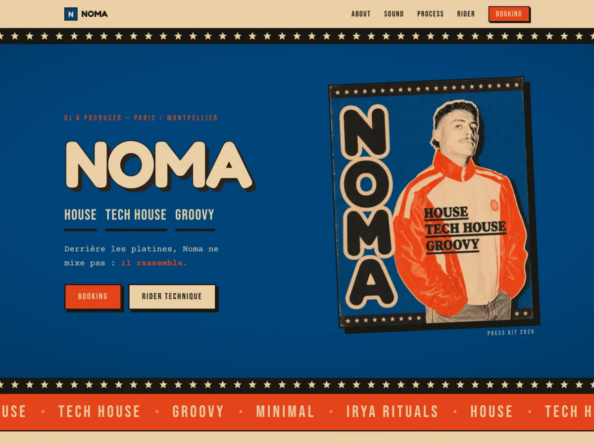 Aperçu du site de Noma, DJ et producteur