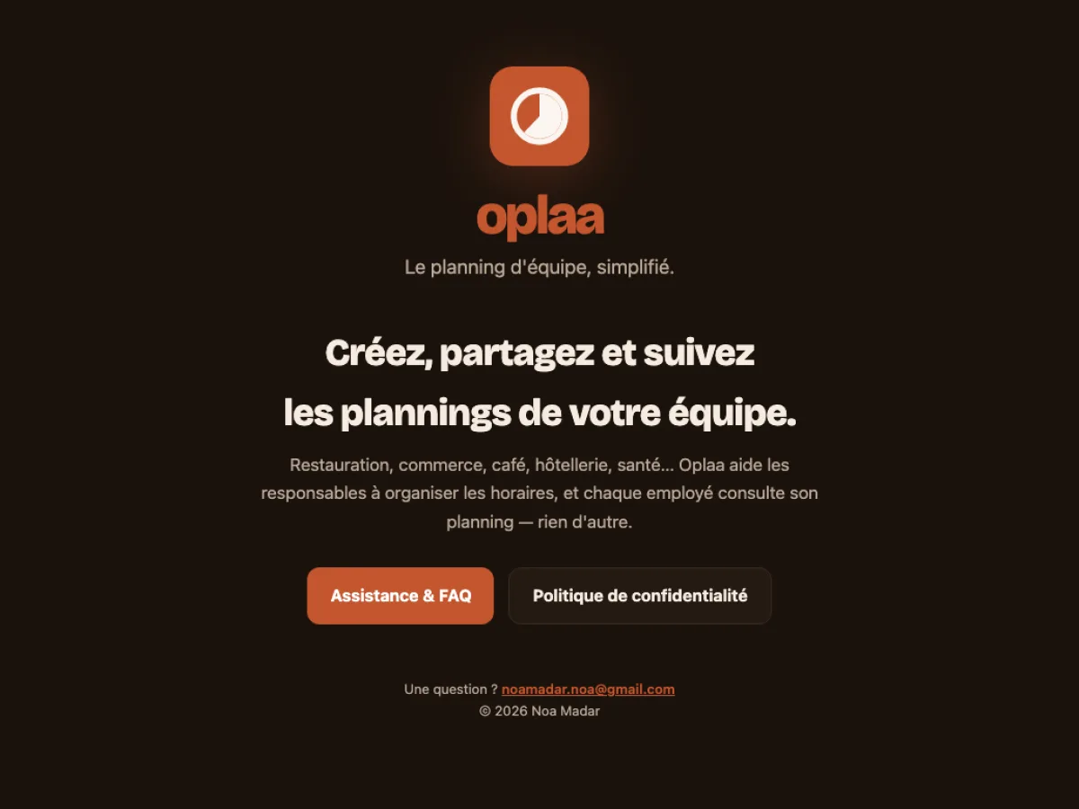 Aperçu d'Oplaa, application de planning d'équipe
